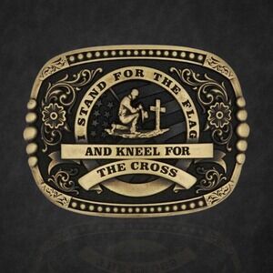 Montana Silversmiths Kneel For The Cross Patriotic Belt Buckle Retail $50 - NEW